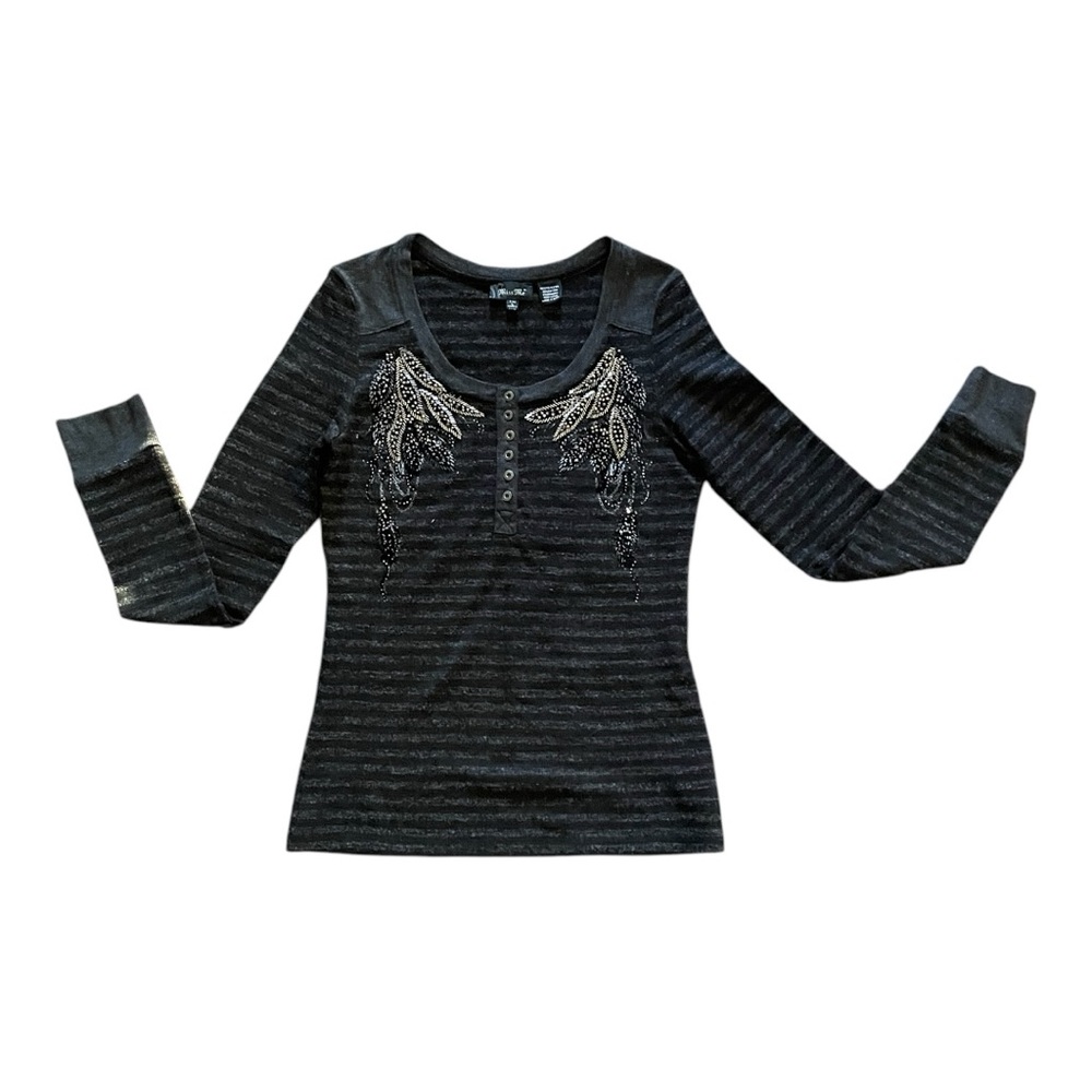 Black Striped Women's Sweater with Embellishments